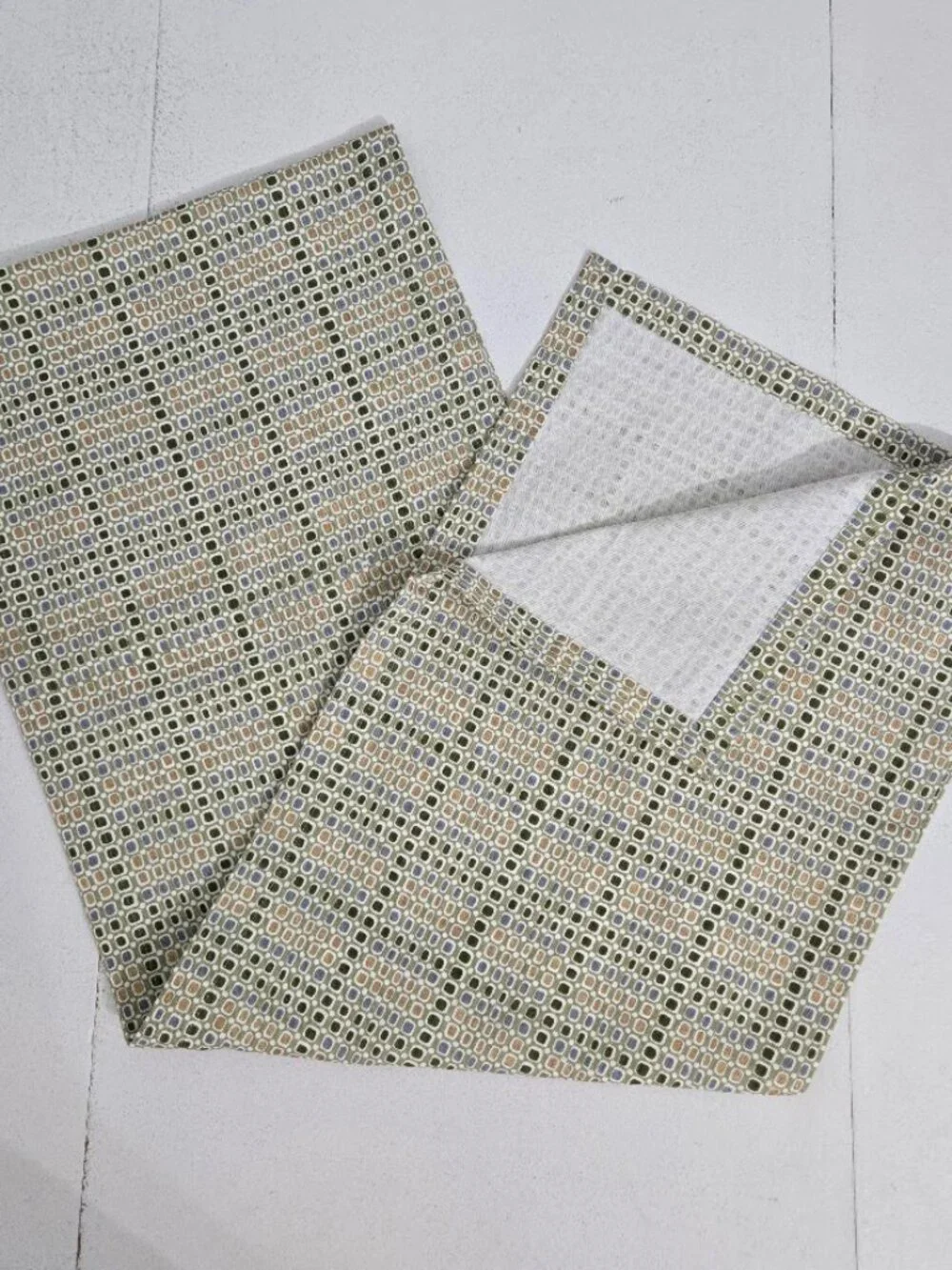 Crate & Barrel Kemp Green Geometric Runner 14x86 India 100% Cotton Modern Funky